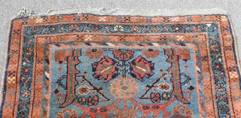 A malayer runner, with flowerhead designs, on a blue ground, 237 x 96cm - Image 2 of 5