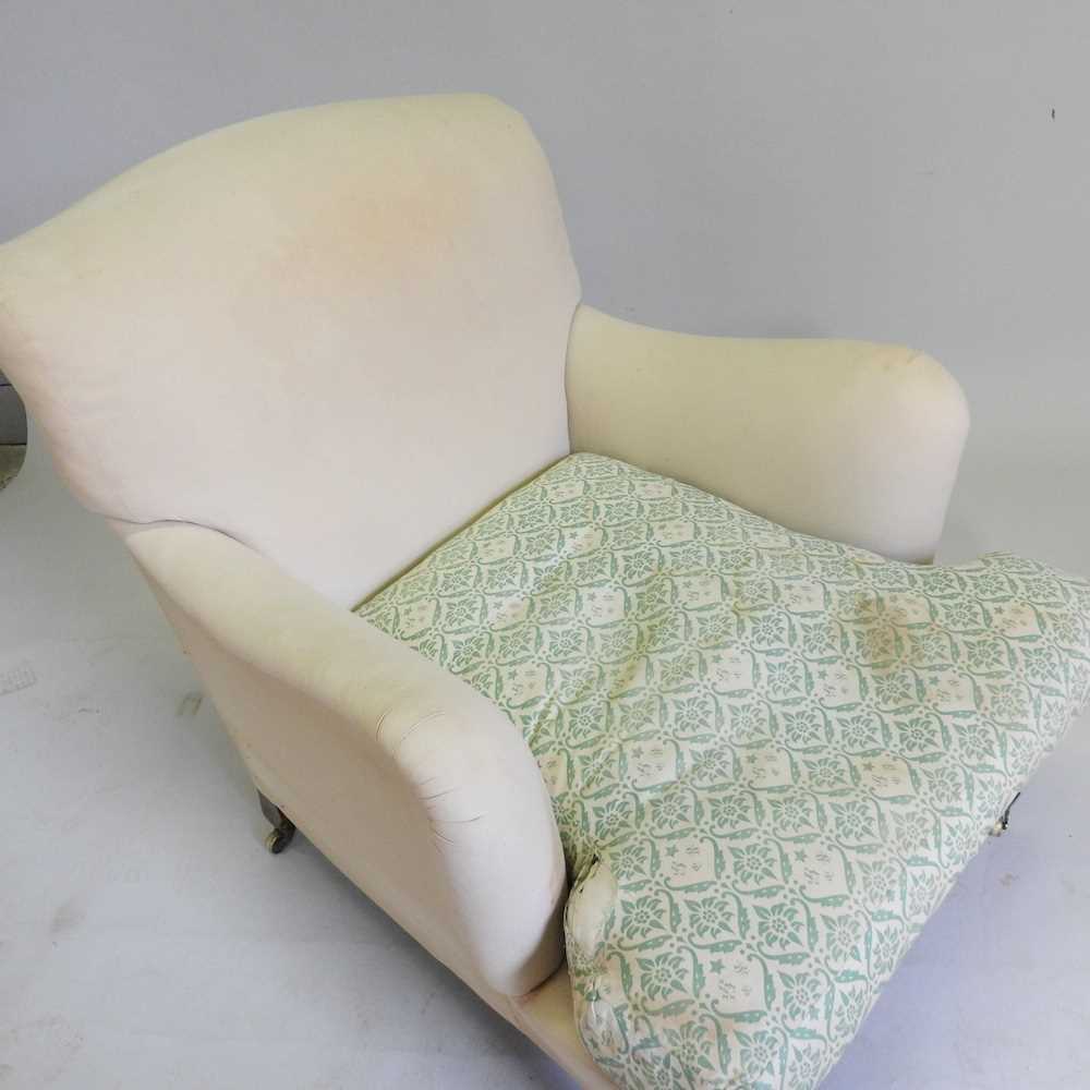 An early 20th century upholstered armchair, by Howard & Sons Ltd, stamped 5678 to the inside back - Image 10 of 13