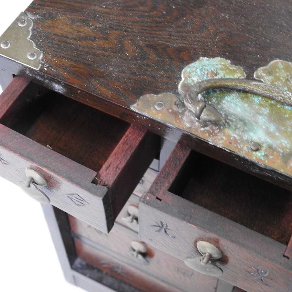 A Chinese elm and brass mounted table cabinet, mid 20th century, containing short drawers 30w x - Image 4 of 5