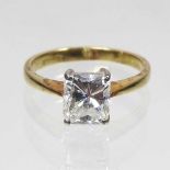 An 18 carat gold princess cut solitaire diamond ring, approximately 1.75 carats, 2.2g, size K,