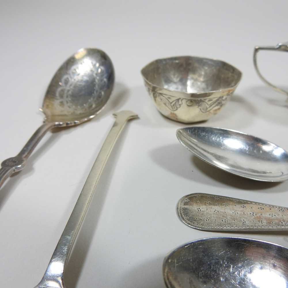 An early 20th century silver three piece condiment set, together with a collection of silver and - Image 4 of 5