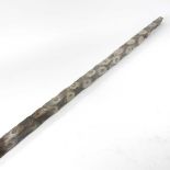 An antique wooden oyster stick or pole, with lime putty holes, 156cm long