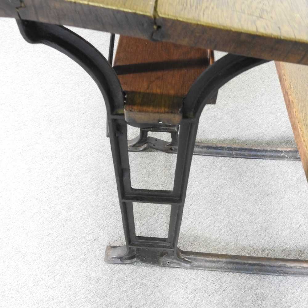 An early 20th century wooden school desk, on an iron frame 61w x 94d x 96h cm - Image 6 of 6