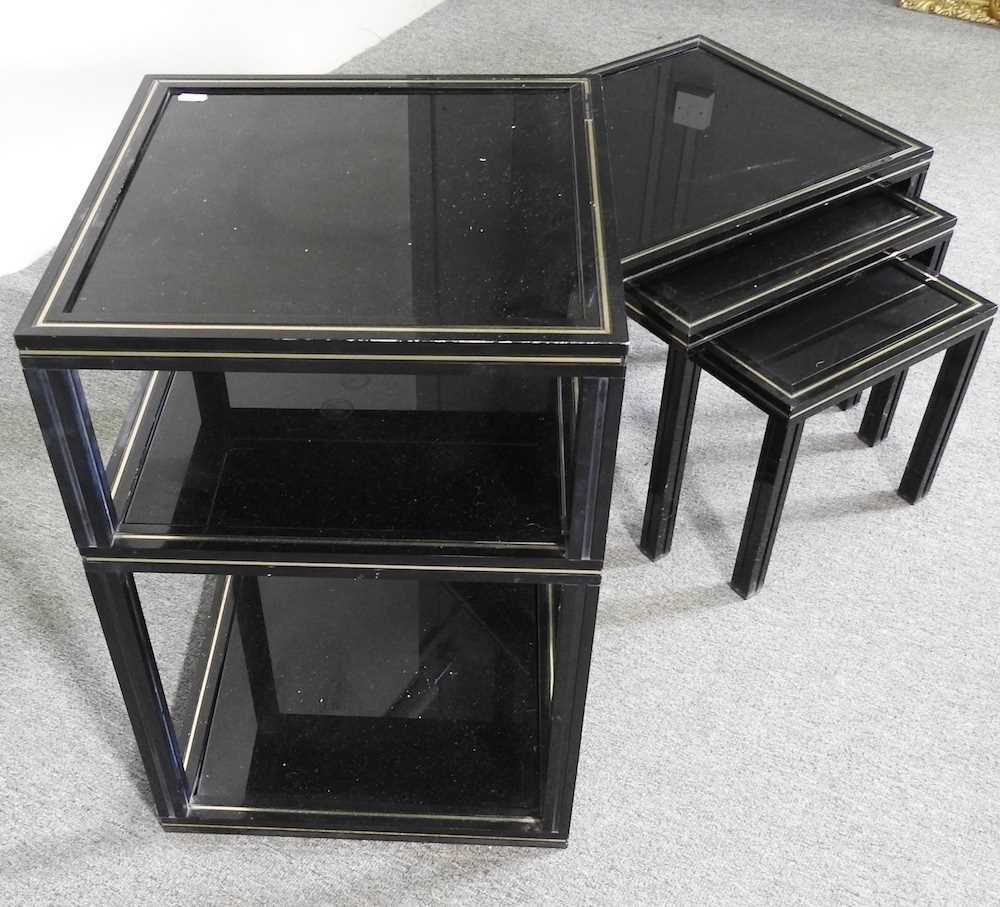 A Pierre Vandel black metal and glass two tier side table, together with a matching nest of - Image 4 of 4