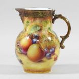 A Royal Worcester porcelain jug, hand painted with a fruit study by Paul English, signed, printed