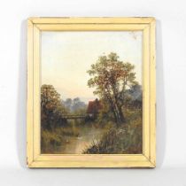R. Smyth, 19th century, wooded river landscape with bridge, signed oil on canvas, 30 x 24cm