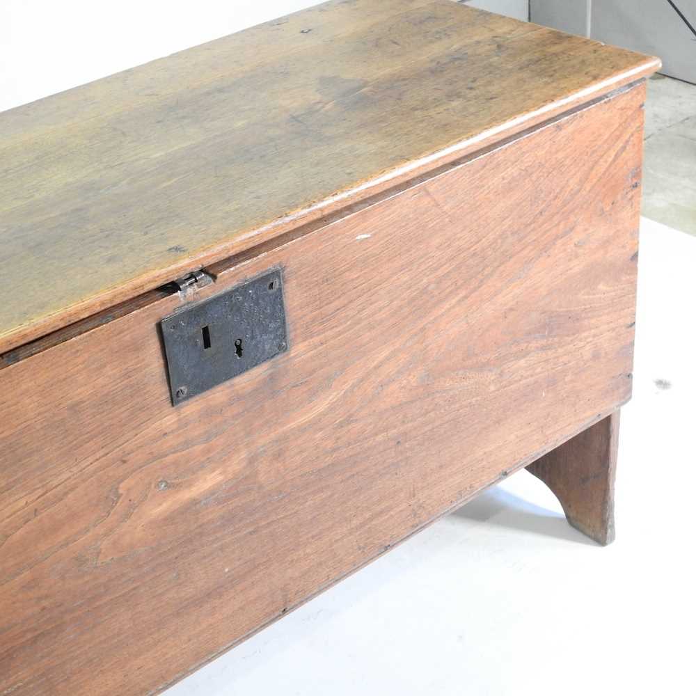 An 18th century elm six plank coffer, with a hinged lid 170w x 47d x 71h cm - Image 4 of 5