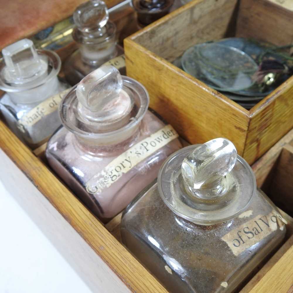 A 19th century oak cased apothecary box, the fitted interior containing labelled glass medicine - Image 3 of 13