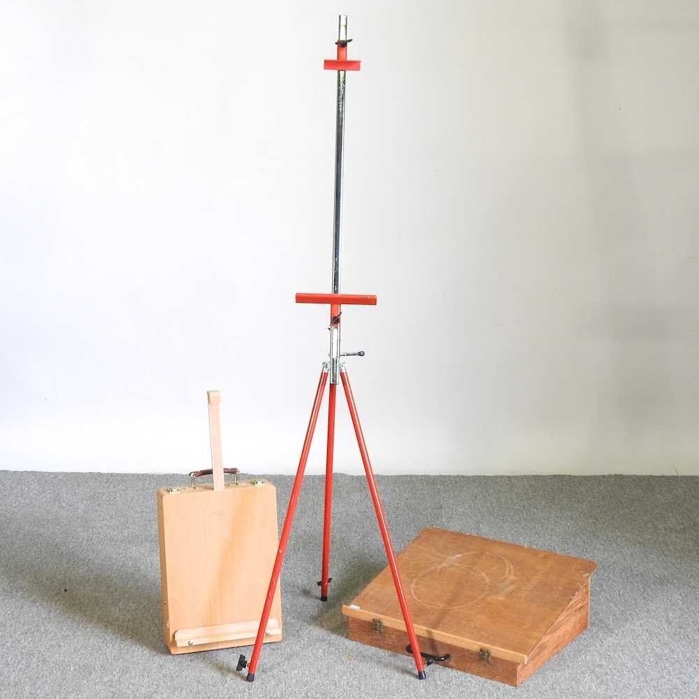 A metal easel, together with a table easel and a writing slope (3)