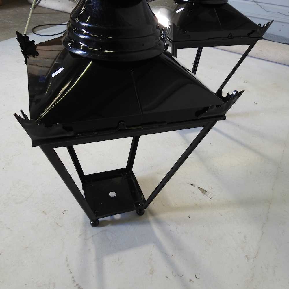 A pair of black painted metal garden lanterns, each 77cm high (2) - Image 2 of 3