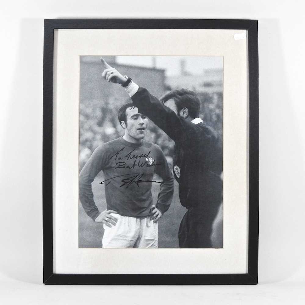 A signed picture of footballer Ron Harris, being sent off for Chelsea, 39 x 29cm Ronald Harris,