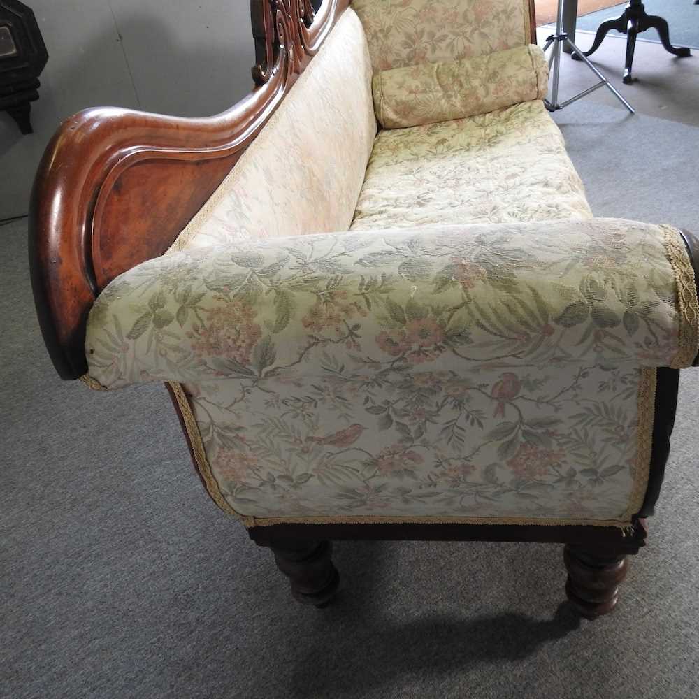 A 19th century carved mahogany double ended couch, upholstered in cream, on turned legs 210w x 56d x - Image 11 of 11