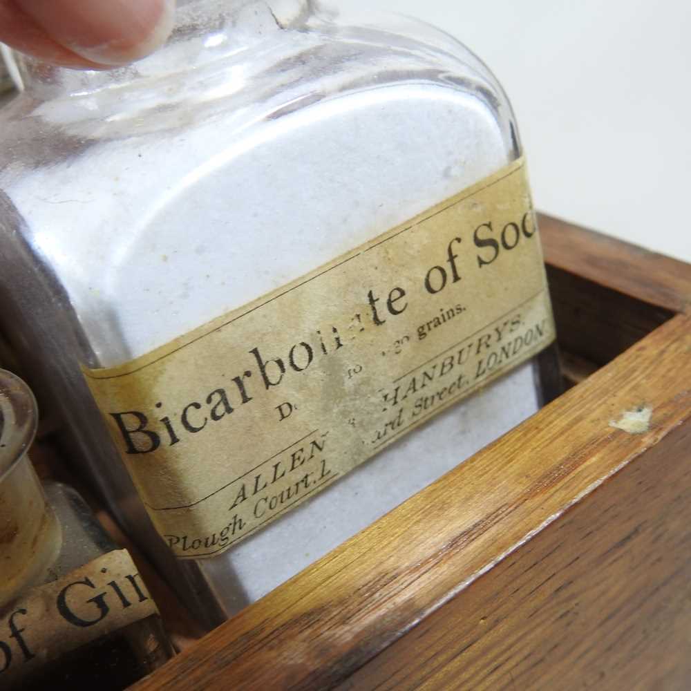 A 19th century oak cased apothecary box, the fitted interior containing labelled glass medicine - Image 5 of 13