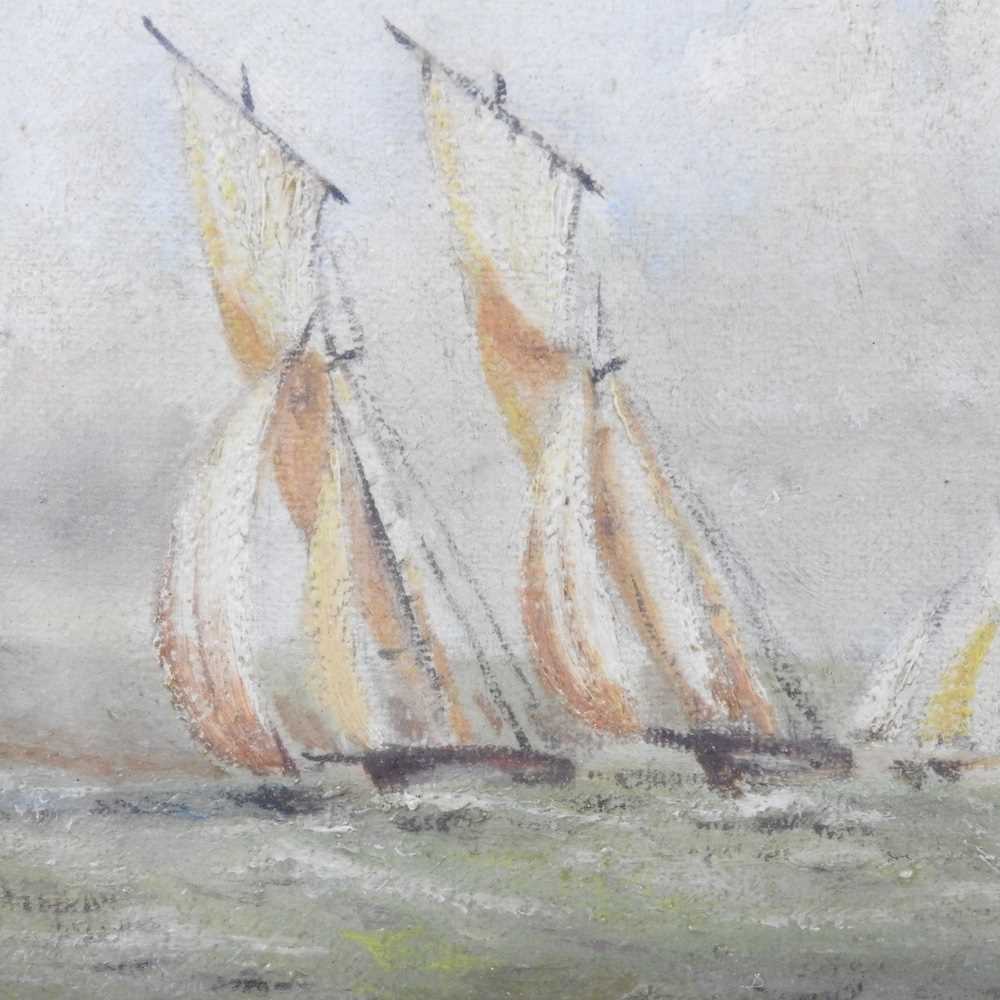 English school, 19th century, sailing boats, signed with initials FED, oil on canvas, 14 x 19cm - Image 3 of 4