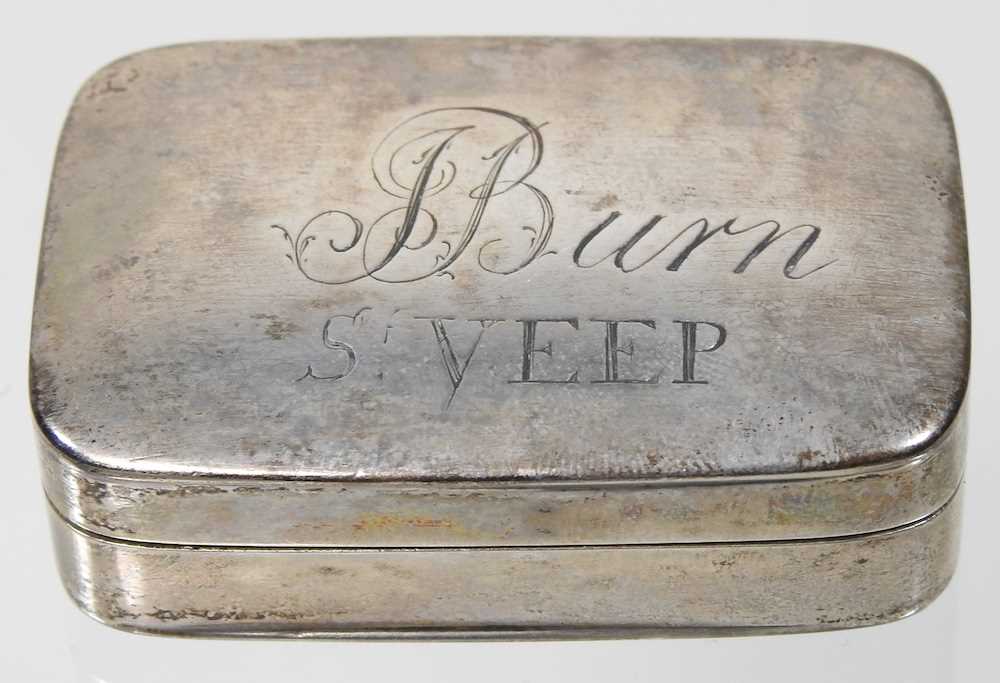 A George III silver snuff box, of hinged rectangular shape, with a gilt interior, inscribed Burn, St - Image 3 of 5