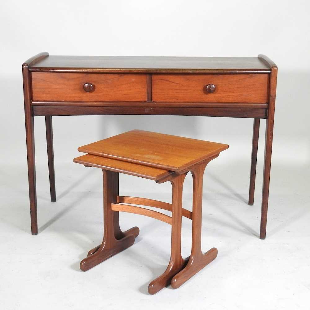 A 1960's teak side table, together with a nest of two 1970's occasional tables (2) 107w x 47d x