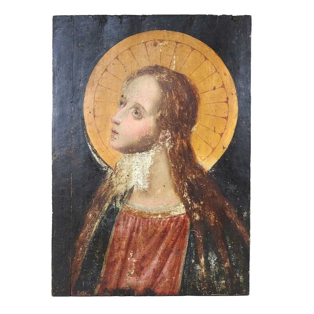 Italian school, probably 16th century Lombard school, virgin, oil on panel, 49 x 34cm unframed