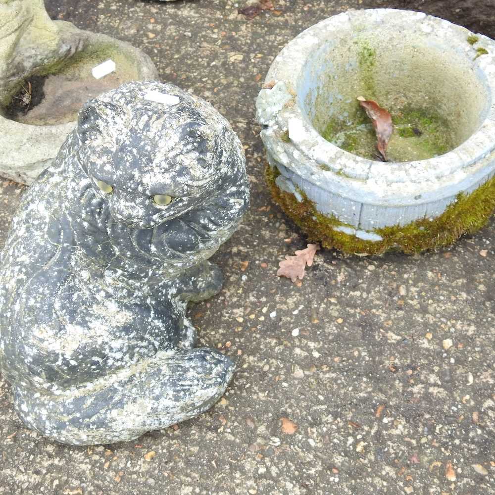 A cast stone bird bath, 65cm high, together with five various garden pots and ornaments (6) - Image 3 of 5