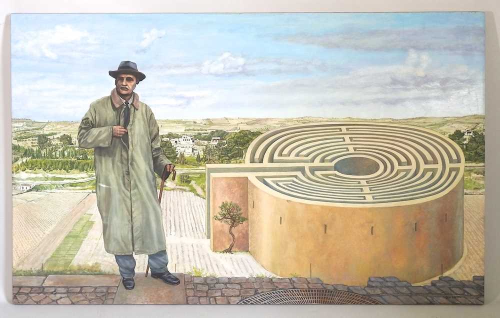 Iain Walker, 20th century, Evans and the Labyrinth, Knossos, signed oil on canvas, 200 x 122cm - Image 3 of 5