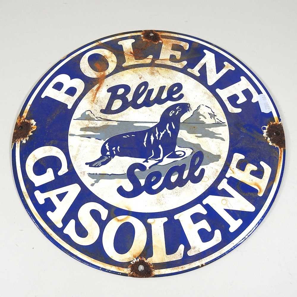 A Bolene Gasolene Blue Seal vintage style enamel sign, 30cm diameter