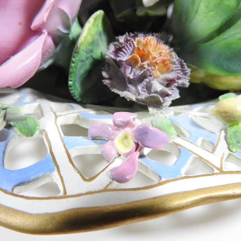 A 19th century Meissen porcelain trompe l'oeil plate, decorated with coloured flowers, within a - Image 8 of 9
