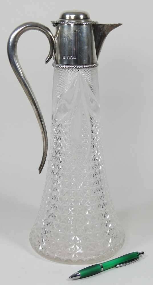 An unusually large Victorian cut glass claret jug, of tapered shape, with hobnail cut decoration and - Image 3 of 7