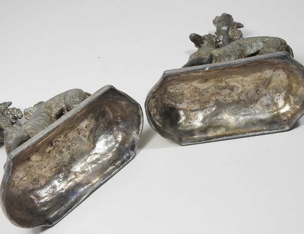 A pair of 19th century silver plated spill vases, each decorated with a greyhound, 13cm high (2) - Image 6 of 9