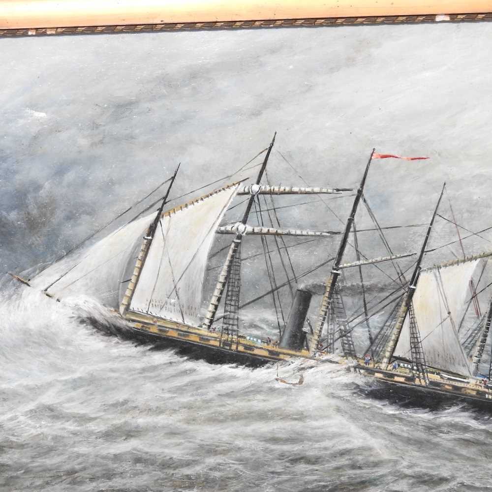 English school, 19th century, schooner in heavy weather, signed with initials R P, oil on canvas, 40 - Image 3 of 5