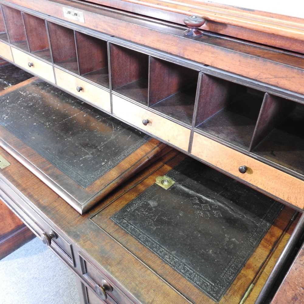 A large Victorian mahogany cylinder desk, the fitted interior with a sloping writing surface, on a - Image 5 of 7