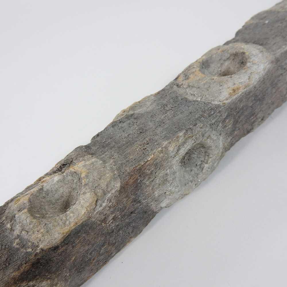 An antique wooden oyster stick or pole, with lime putty holes, 156cm long - Image 4 of 7