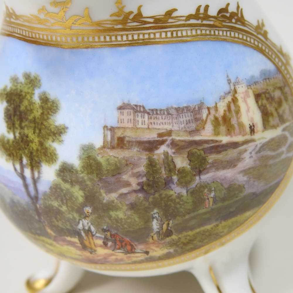 A 19th century Meissen style porcelain cream jug, reserved with a Veduta landscape, within a gilt - Image 3 of 6