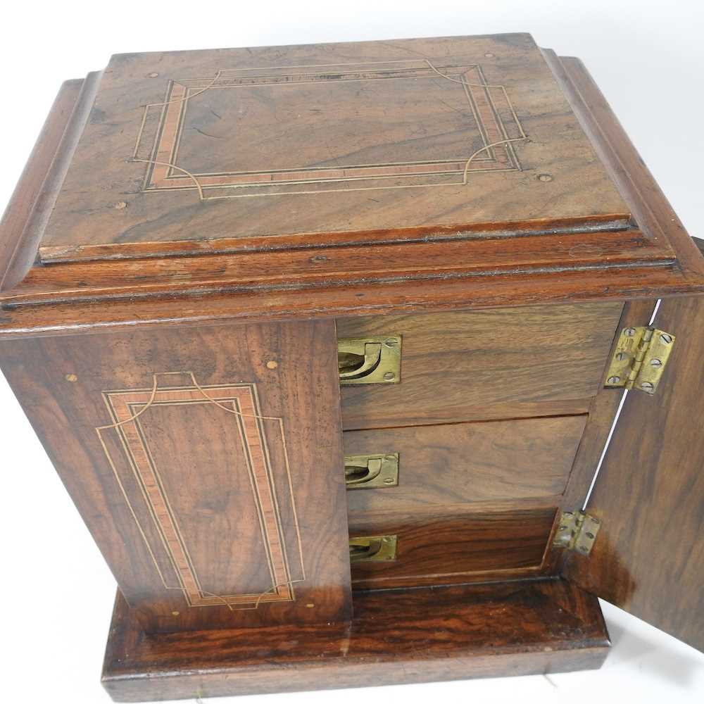 An Edwardian walnut and inlaid collector's cabinet, containing three short drawers 27w x 18d x 31h - Image 3 of 10