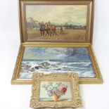 Thomson Laing, act.1890-1904, horses ploughing, signed oil on panel, 19 x 33cm, together with D
