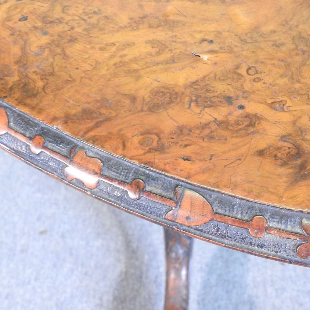 A Victorian burr walnut occasional table, with a hinged oval top, on a splayed base 106w x 73cm - Image 5 of 6