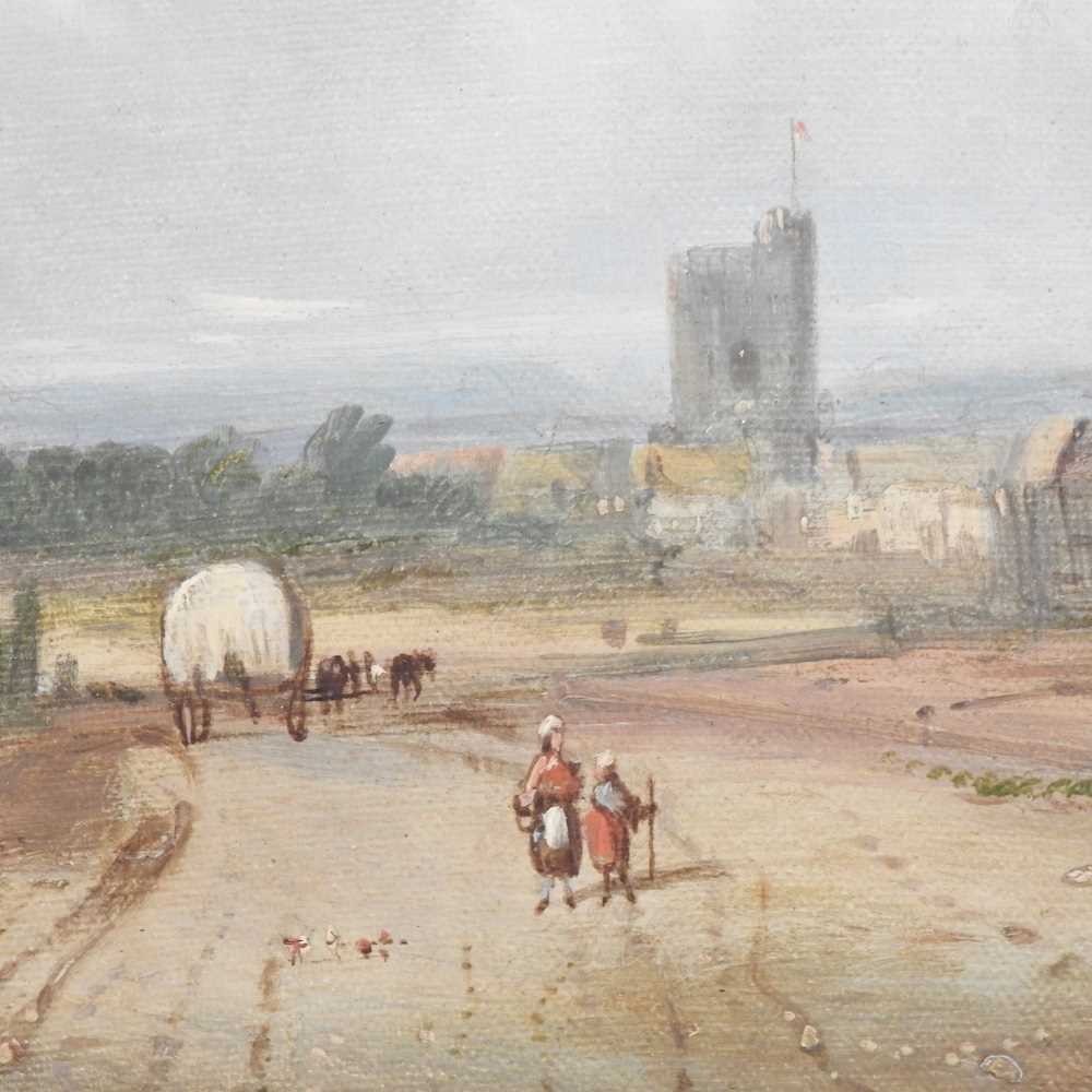 Charles Vickers, 1821-1895, village scene with church, signed oil on canvas, 19 x 27cm - Image 5 of 6