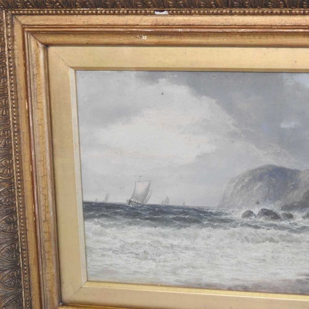 John Mundell, 1818-1875, ships off a rocky coast, signed oil on panel, a pair, 31 x 20cm (2) - Image 3 of 6
