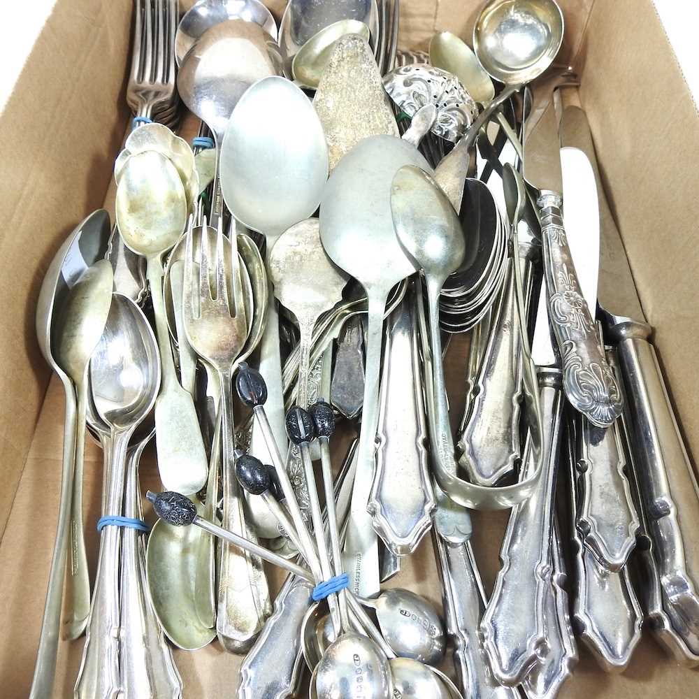 A collection of silver plated and silver cutlery