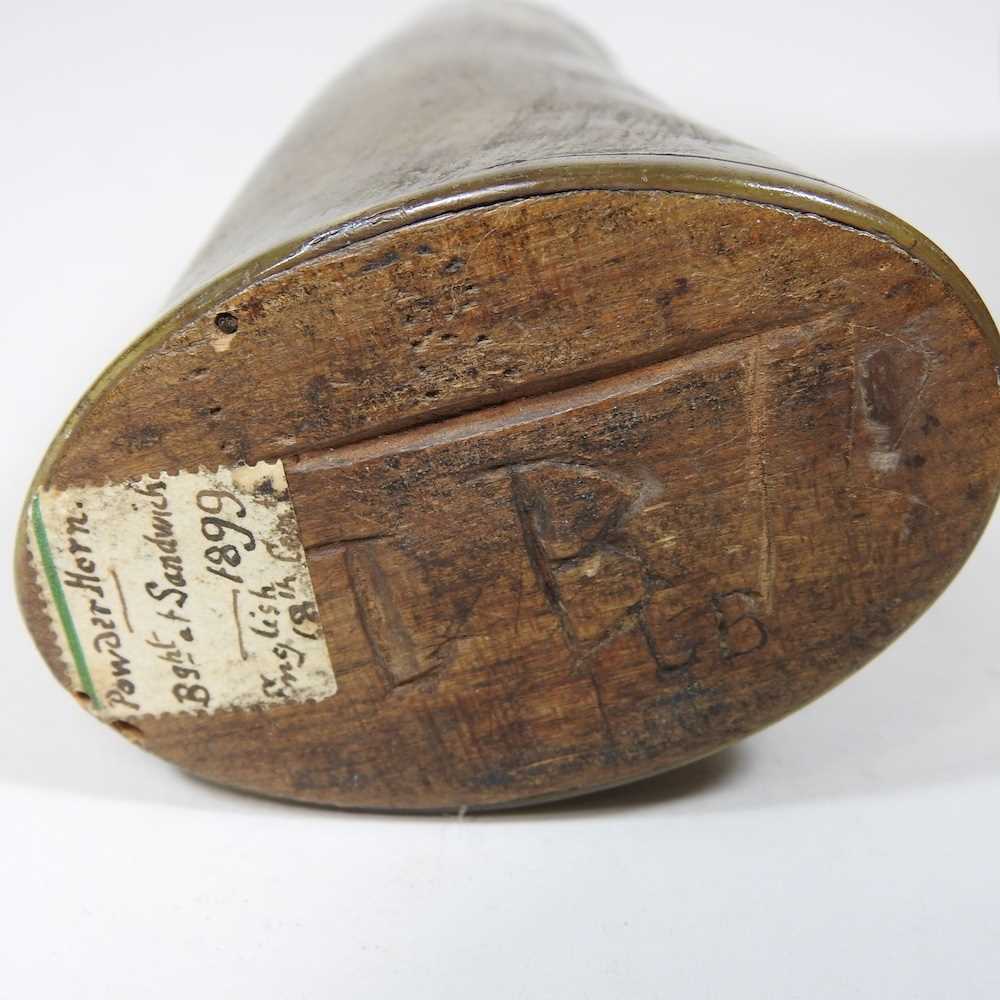 An antique bottle gourd, 17cm high, together with a 19th century horn flask, inscribed with initials - Image 3 of 7