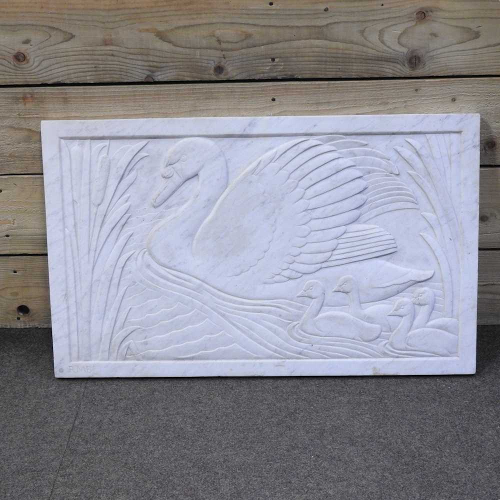 ARR Rosamund Mary Beatrice Fletcher, 1908-1993, a bas relief sculpture panel of swans, carved - Image 11 of 11