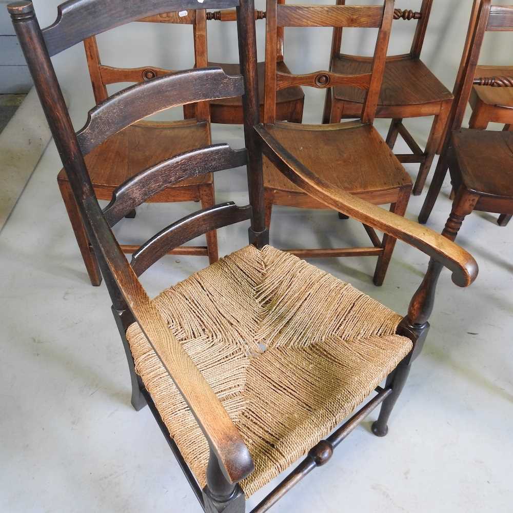 A harlequin set of seven 19th century elm seated dining chairs, together with an early 20th - Bild 3 aus 5