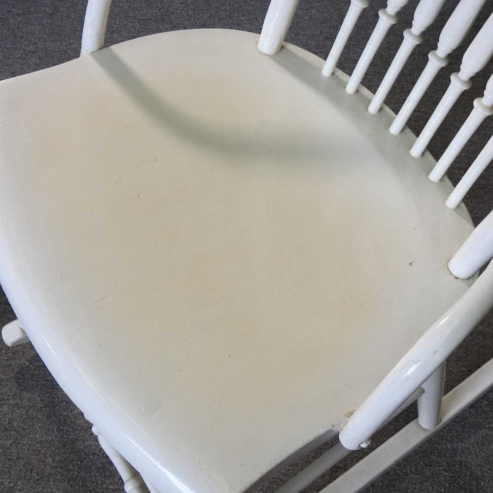 A white painted rocking chair, together with a child's chair and an Art Nouveau brass fender, 97cm - Image 8 of 9