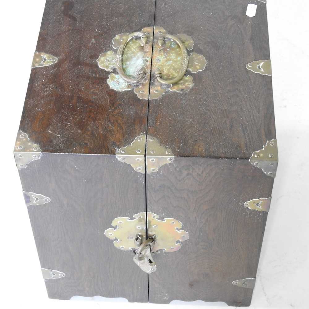 A Chinese elm and brass mounted table cabinet, mid 20th century, containing short drawers 30w x - Image 2 of 5