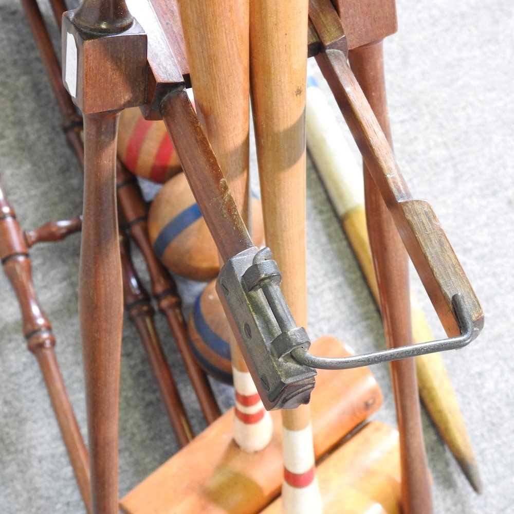 A mid 20th century F.H. Ayers, London wooden The Usborne patent Croquet Carrier Stand, with four - Image 6 of 14