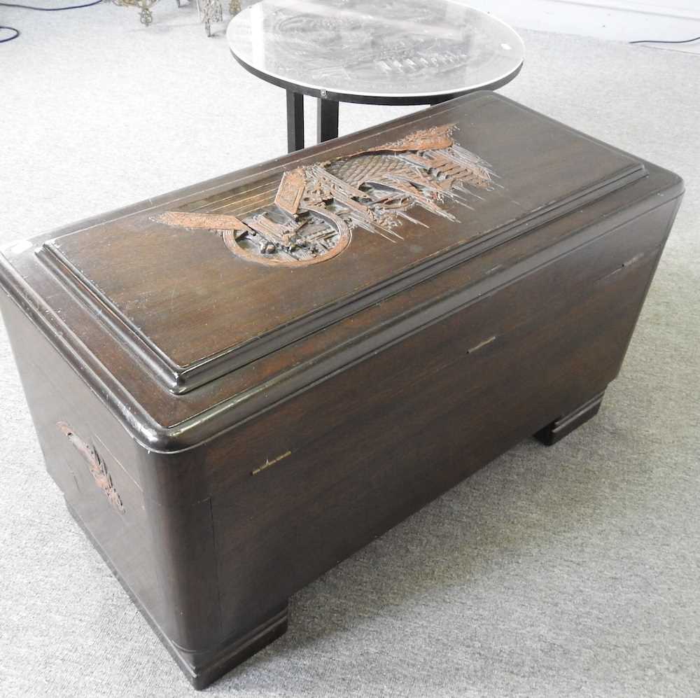 An Eastern carved hardwood blanket box, together with an oriental folding occasional table (2) - Image 2 of 6