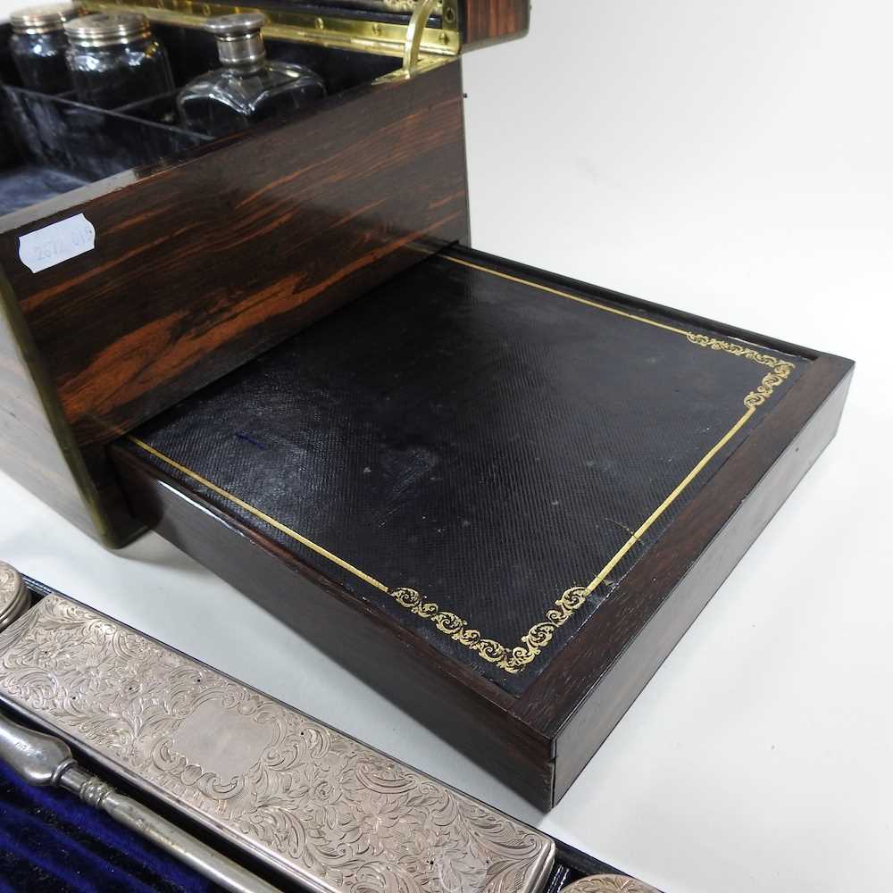 A 19th century patent brass bound coromandel dressing case, the velvet lined interior fitted with - Image 8 of 9