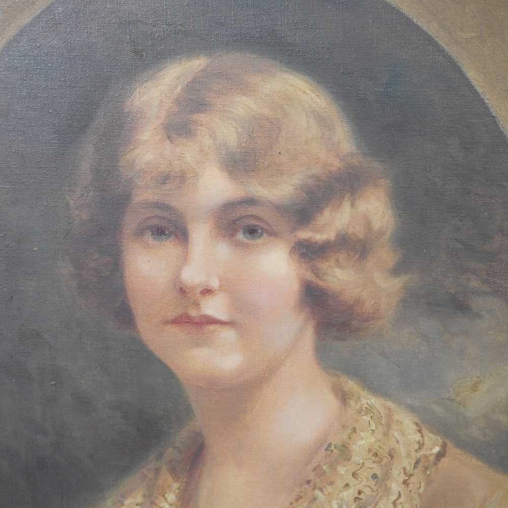 English school, circa 1930, head and shoulders portrait of a lady, signed indistinctly, oil on - Image 5 of 12