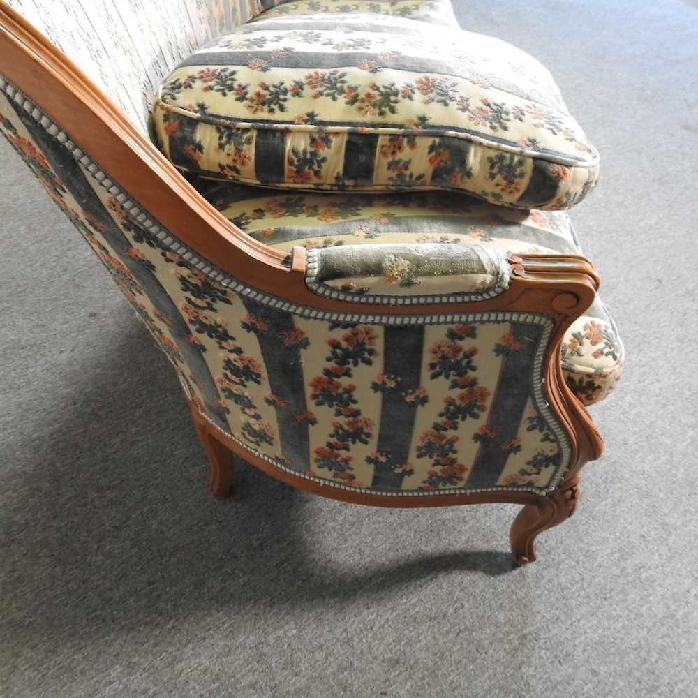An early 20th century French show frame sofa, with striped upholstery 135w x 79d x 93h cm - Image 4 of 6