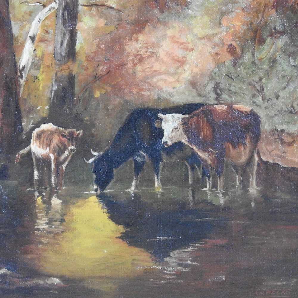 Weeks, 19th century, cattle watering, signed oil on canvas, 50 x 60cm - Image 4 of 9