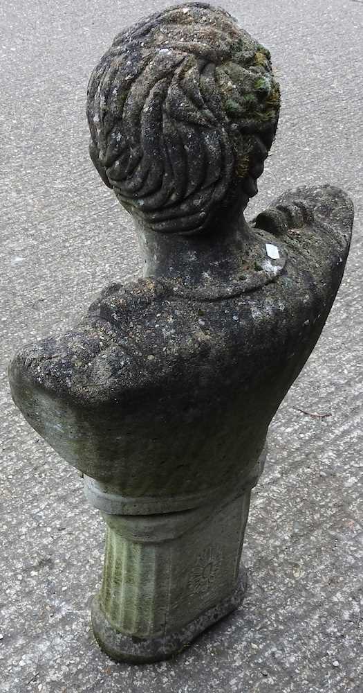 A cast stone garden bust of a Roman Emperor, on a pedestal base, 88cm high overall - Image 2 of 3