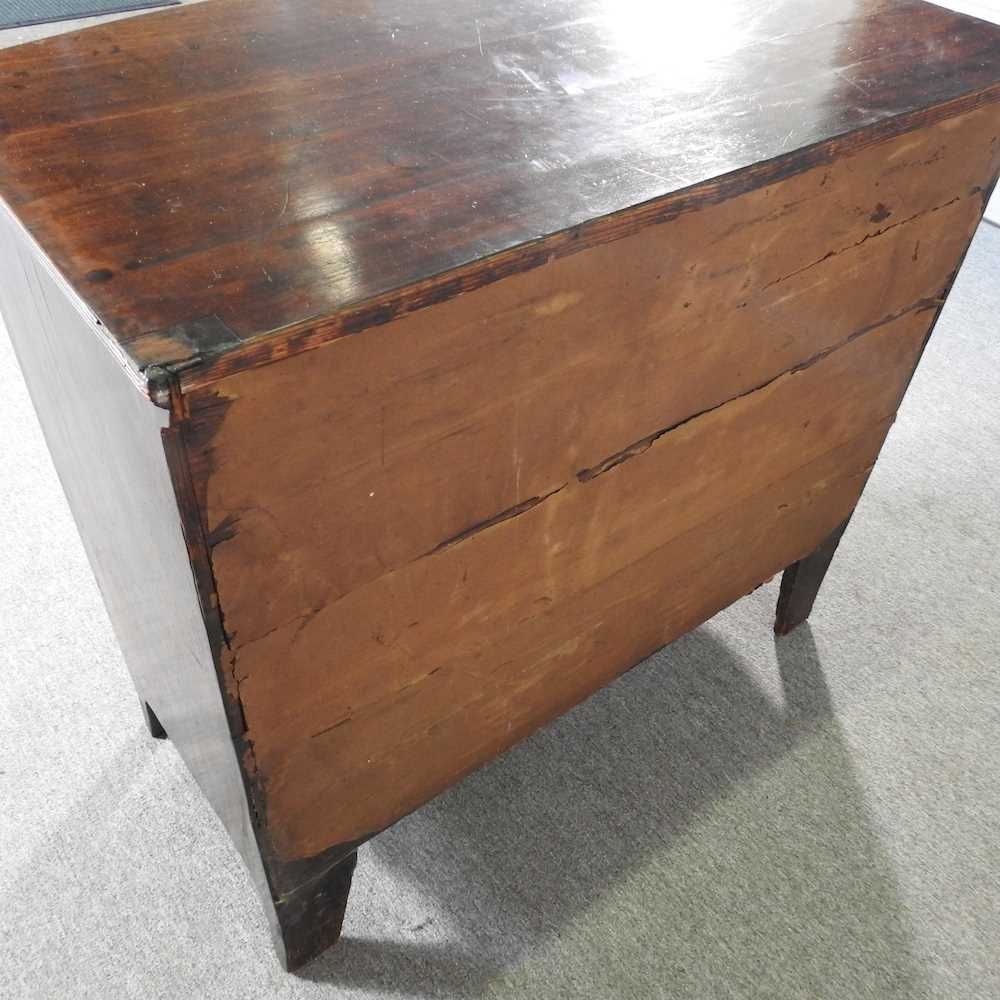 A 19th century mahogany bow front chest, containing three long drawers, on swept bracket feet 93w - Image 5 of 5